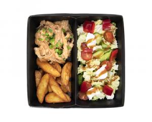 КОМБО С КУРИЦЕЙ ПО -СТРОГАНОВСКИ + САЛАТ С ОВОЩАМИ И ТВОРОЖНЫМ СЫРОМ